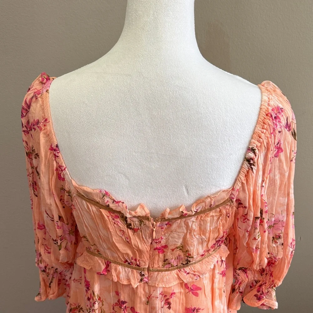 Free People Marney Square Neck Puff Sleeve Floral Printed Babydoll‎ Dress Size S
